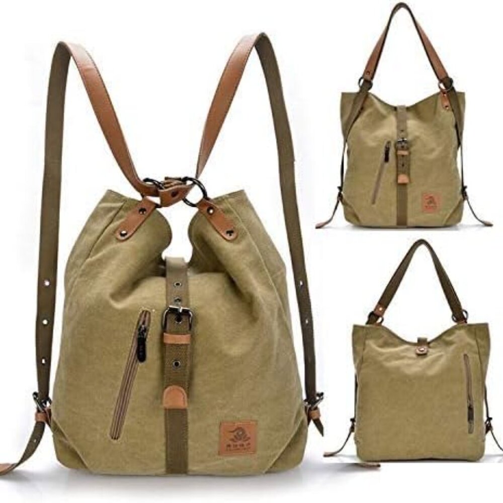 Fularuishi Canvas Casual MultifunctionalCanvas/Leather Lge Shoulder Bag Backpack